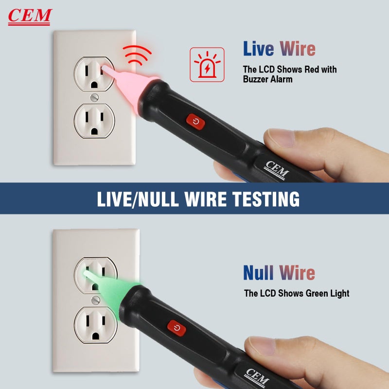 CEM Voltage Tester,CEM AC-6 Non-Contact Voltage Detector,Electrical Tester,AC,LCD Display in Percentage,Buzzer Alarm,Live Wire Tester,Wire Breakpoint Finder - Black-Built-in/External Battery (Random) - Image 5